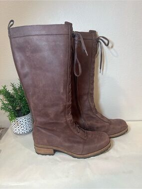 UGG Brock Brown Suede Tall Lace-Up Shearling-Lined Heeled Boots | Sz 40/9 |EUC
